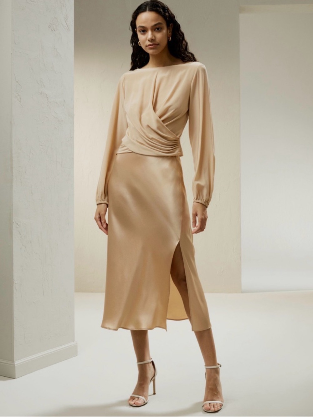 Lily Silk Minimalist Aesthetic Silk Poppy Skirt in Light Carmel